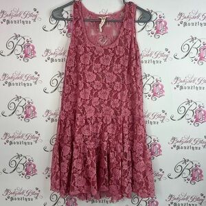 Free people one dress Lacie light blush ruffle Pink Lace Sleeveless Dress